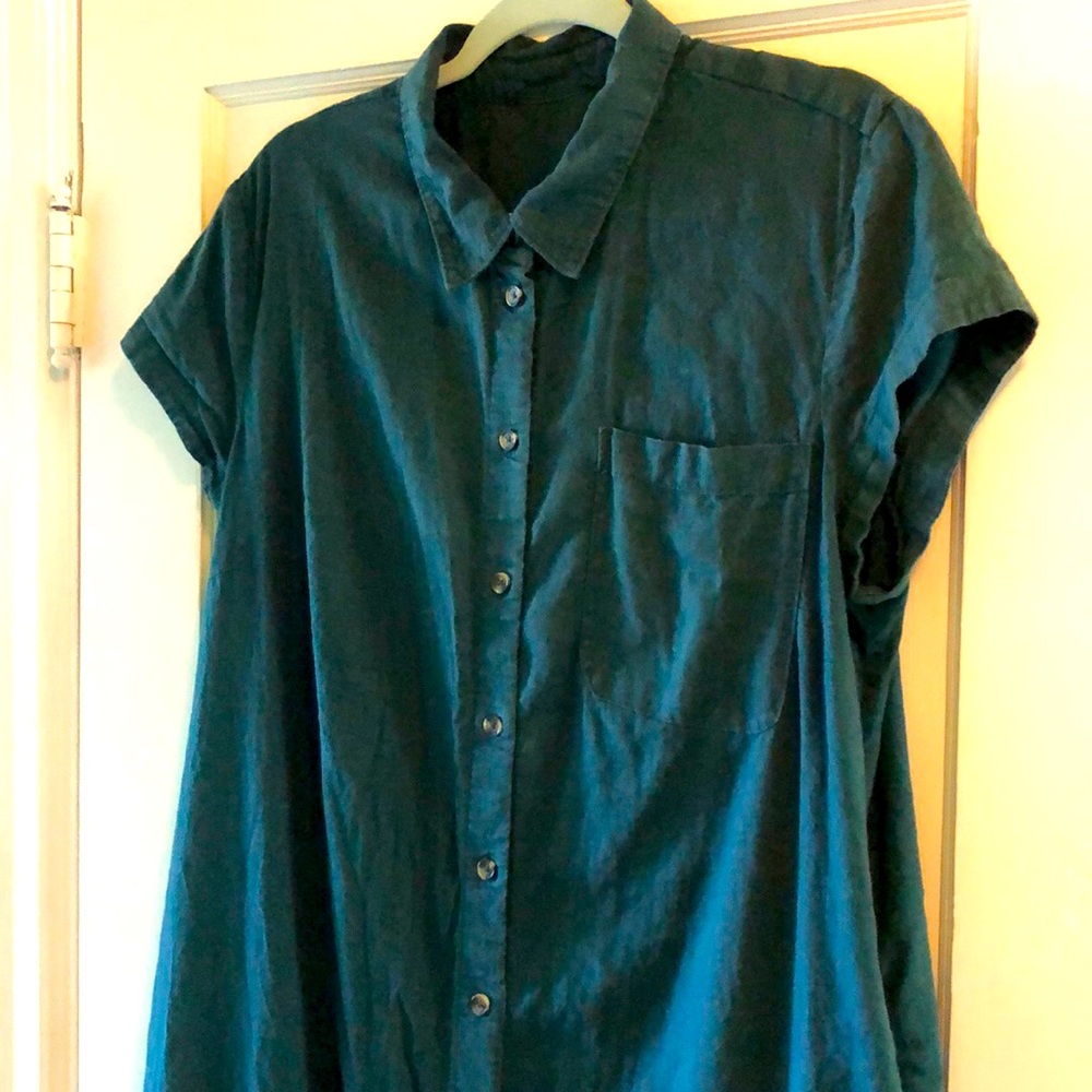 Universal Standard green linen shirtdress